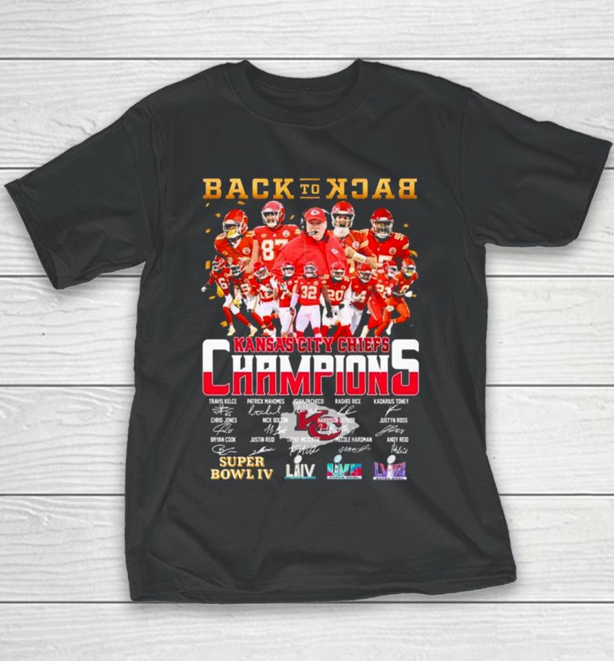 Back To Back Super Bowl Champions Kansas City Chiefs Super Bowl Lviii Lvii Youth T-Shirt