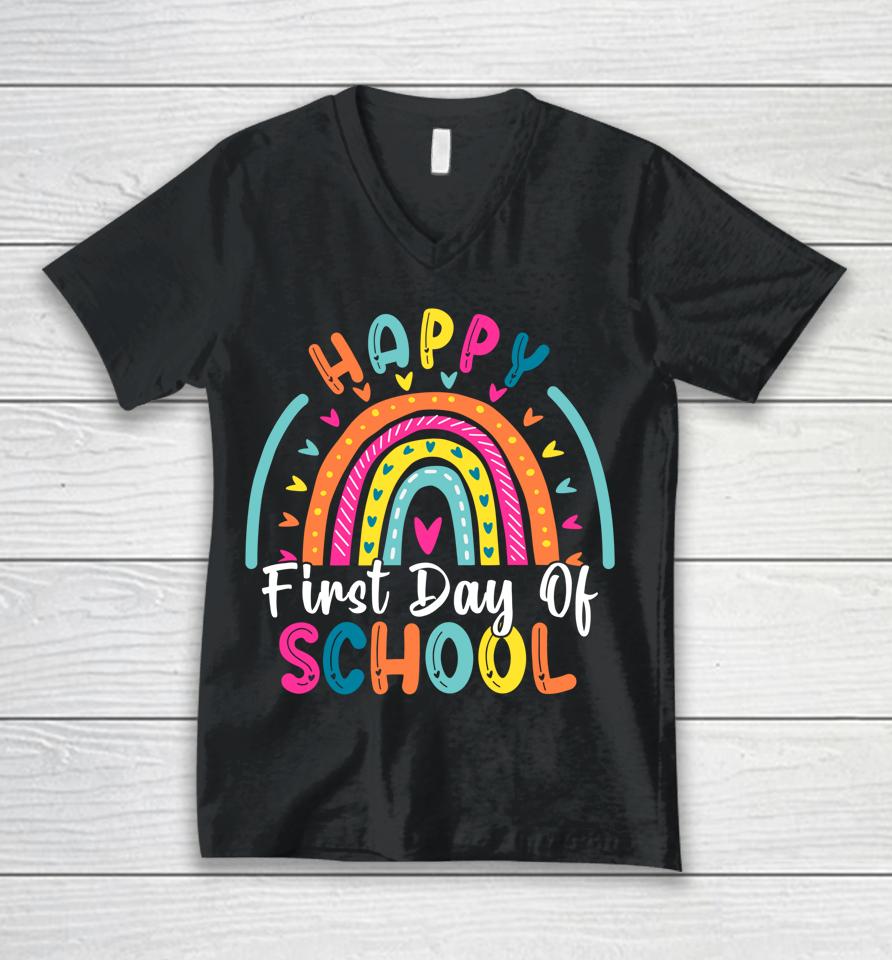 Back To School Funny Happy First Day Of School For Teachers Unisex V-Neck T-Shirt