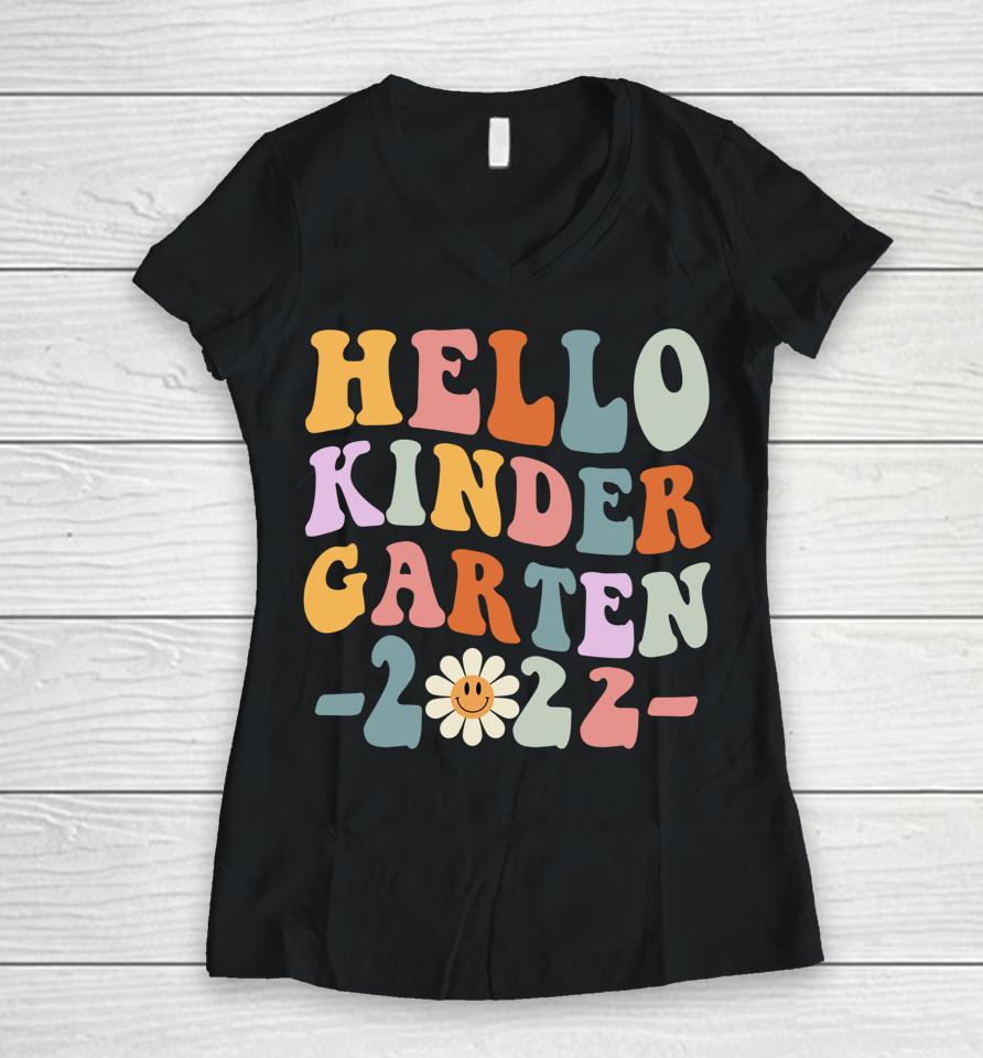 Back To School Hello Kindergarten Squad Teachers &Amp; Students Women V-Neck T-Shirt