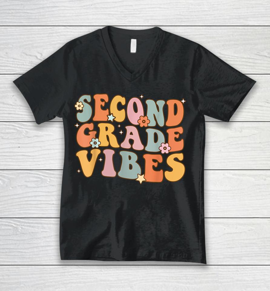 Back To School Second Grade Vibes Student Teacher Retro Unisex V-Neck T-Shirt