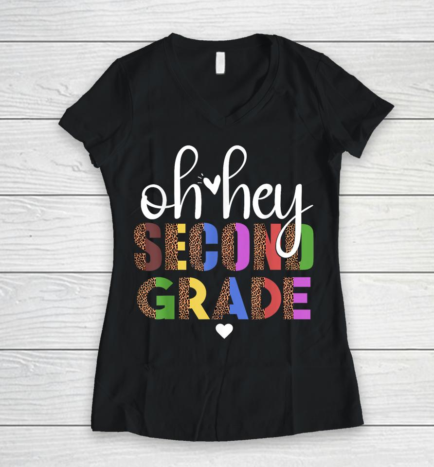 Back To School Students Teacher Oh Hey 2Nd Second Grade Women V-Neck T-Shirt