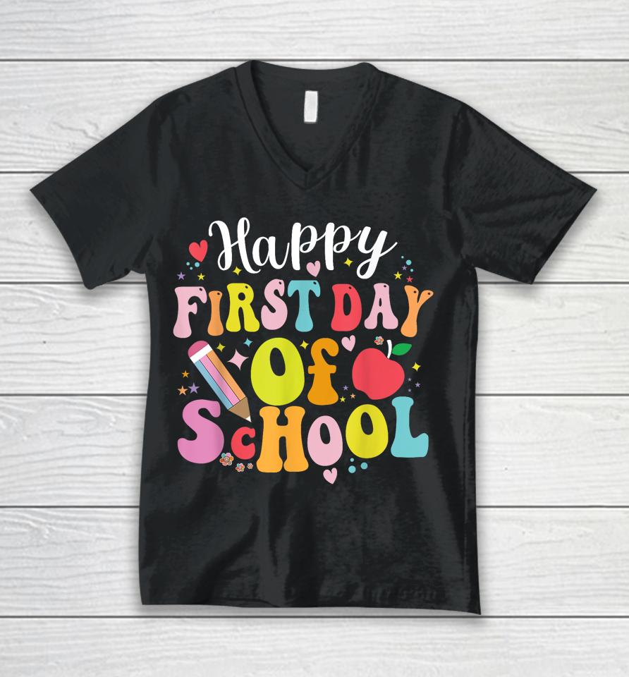 Back To School Teacher Student Happy First Day Of School Unisex V-Neck T-Shirt