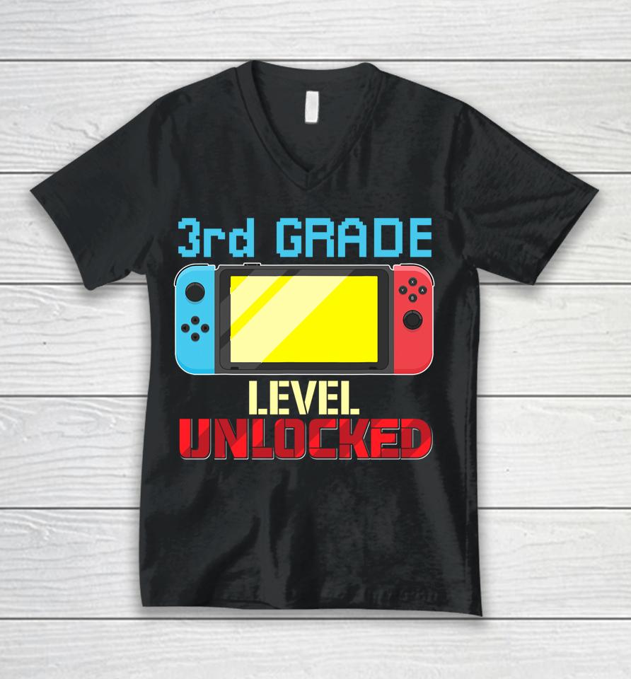 Back To School Video Gamer 3Rd Grade Level Unlocked Boys Kid Unisex V-Neck T-Shirt