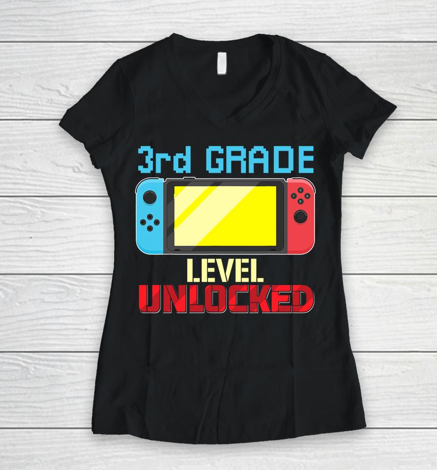 Back To School Video Gamer 3Rd Grade Level Unlocked Boys Kid Women V-Neck T-Shirt