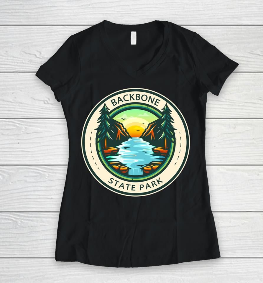 Backbone State Park Iowa Badge Vintage Women V-Neck T-Shirt