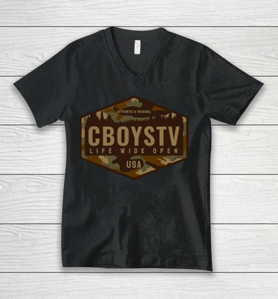 Backwoods Cboystv Life Wide Open Logo Unisex V-Neck T-Shirt