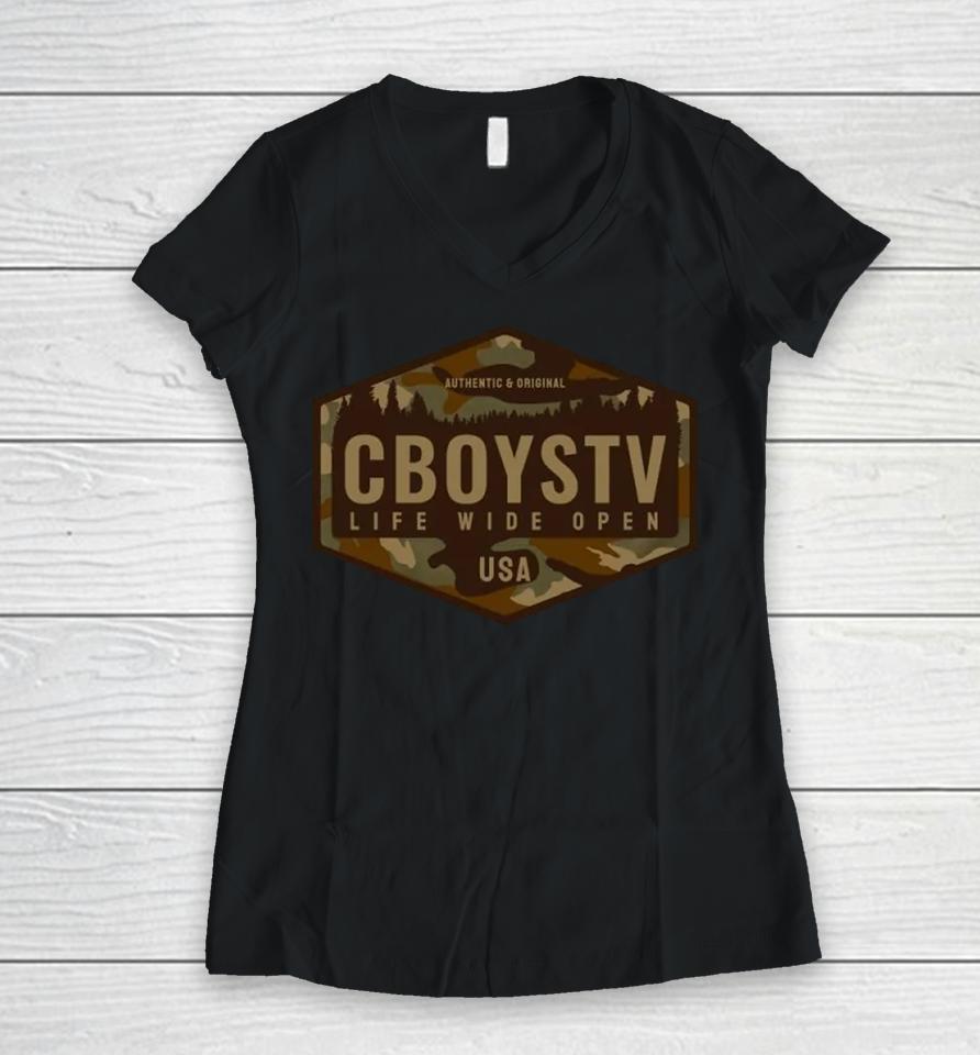 Backwoods Cboystv Life Wide Open Logo Women V-Neck T-Shirt