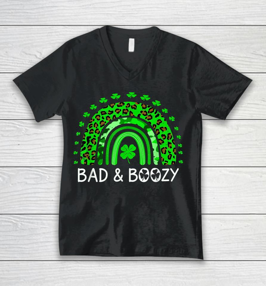 Bad And Boozy Rainbow St Patrick's Day Unisex V-Neck T-Shirt