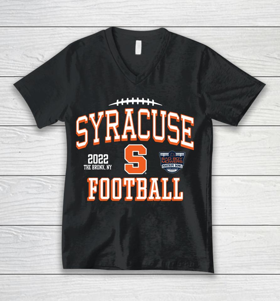 Bad Boy Mowers 2022 Syracuse Orange Pinstripe Bowl Black Unisex V-Neck T-Shirt