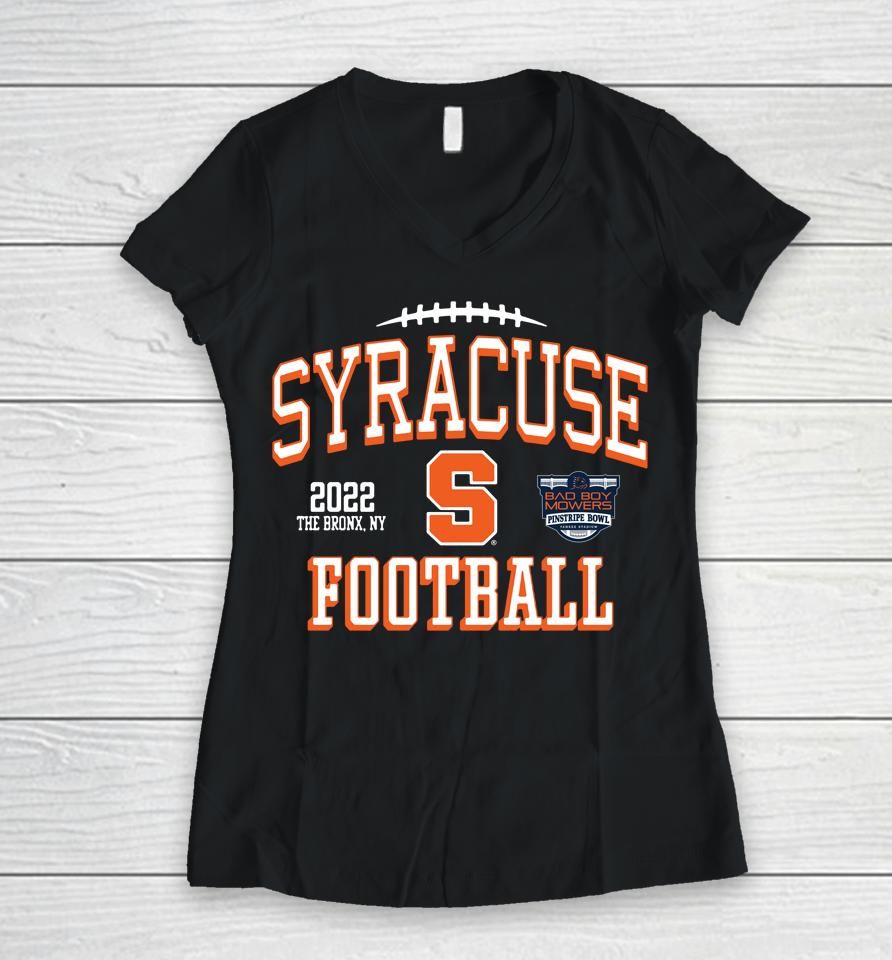 Bad Boy Mowers 2022 Syracuse Orange Pinstripe Bowl Black Women V-Neck T-Shirt