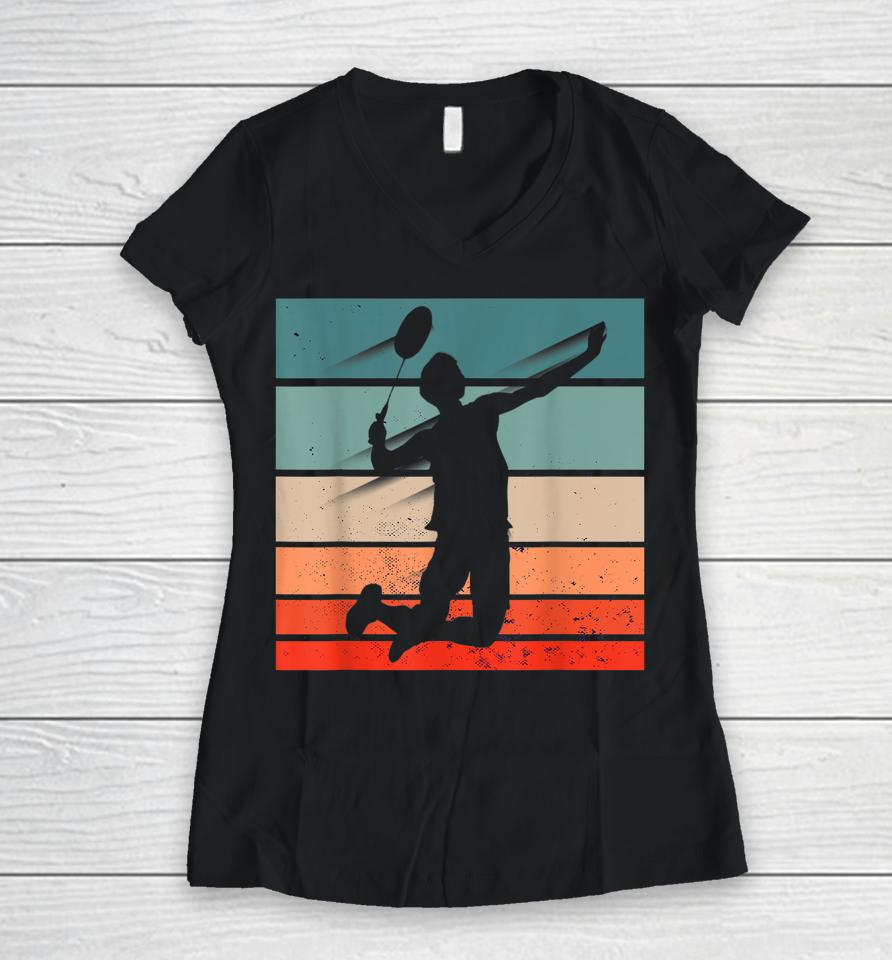 Badminton Player Jump Smash Women V-Neck T-Shirt