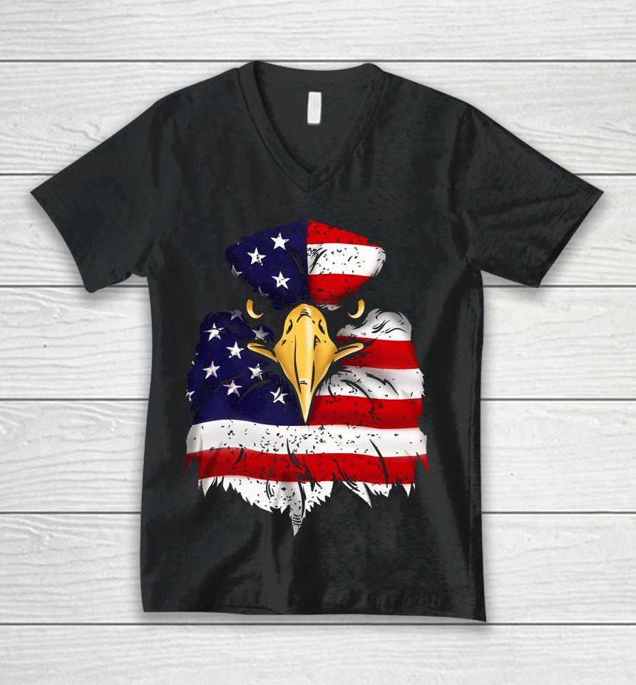 Bald Eagle 4Th Of July American Flag Patriotic Freedom Usa Unisex V-Neck T-Shirt