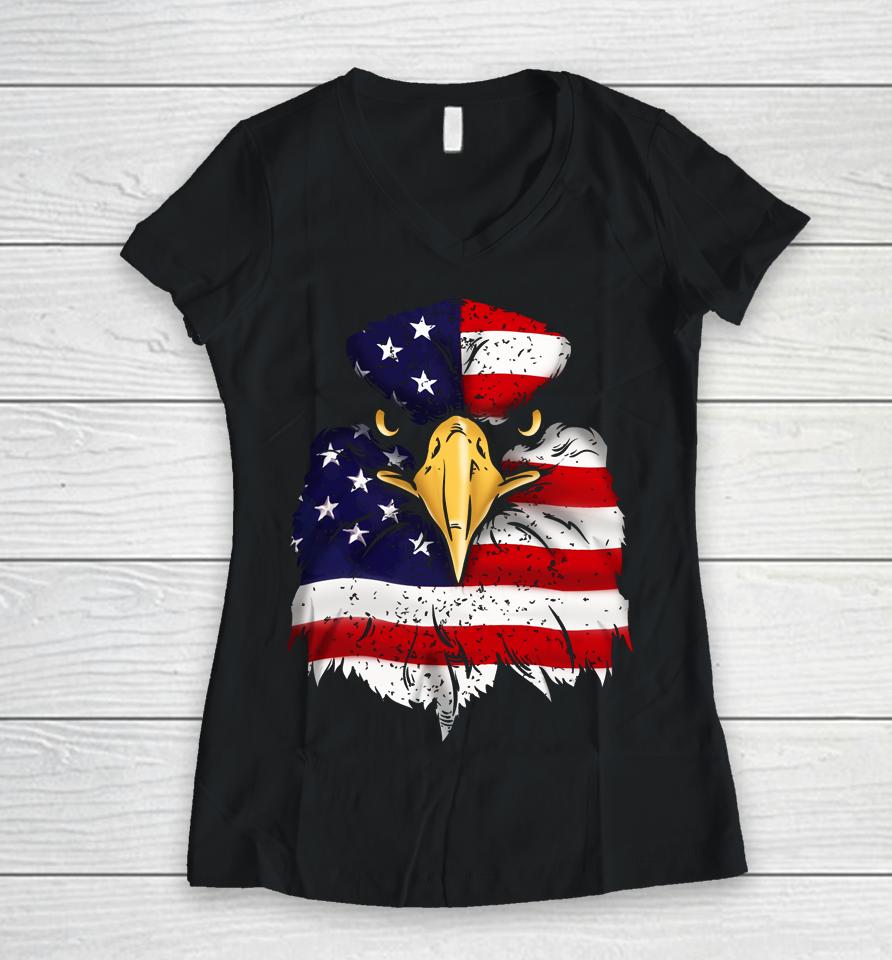 Bald Eagle 4Th Of July American Flag Patriotic Freedom Usa Women V-Neck T-Shirt