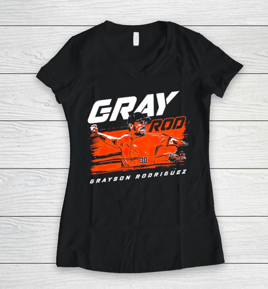 Baltimore Orioles Grayson Rodriguez Gray Rod Women V-Neck T-Shirt
