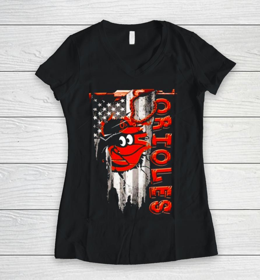 Baltimore Orioles Inside Usa Flag 2023 Women V-Neck T-Shirt