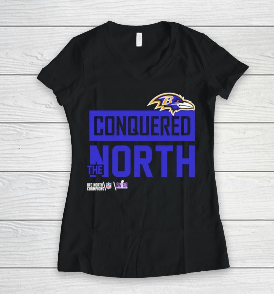Baltimore Ravens 2024 Conquered The North Women V-Neck T-Shirt
