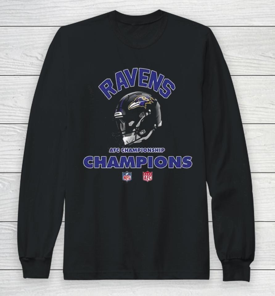 Baltimore Ravens Afc Championship Season 2023 2024 Nfl Super Bowl Lvii Merchandise Helmet Winners Long Sleeve T-Shirt