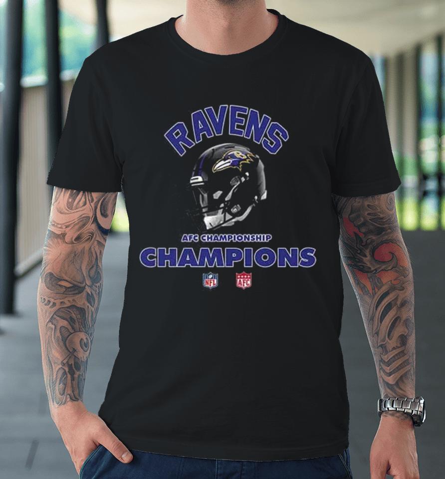 Baltimore Ravens Afc Championship Season 2023 2024 Nfl Super Bowl Lvii Merchandise Helmet Winners Premium T-Shirt