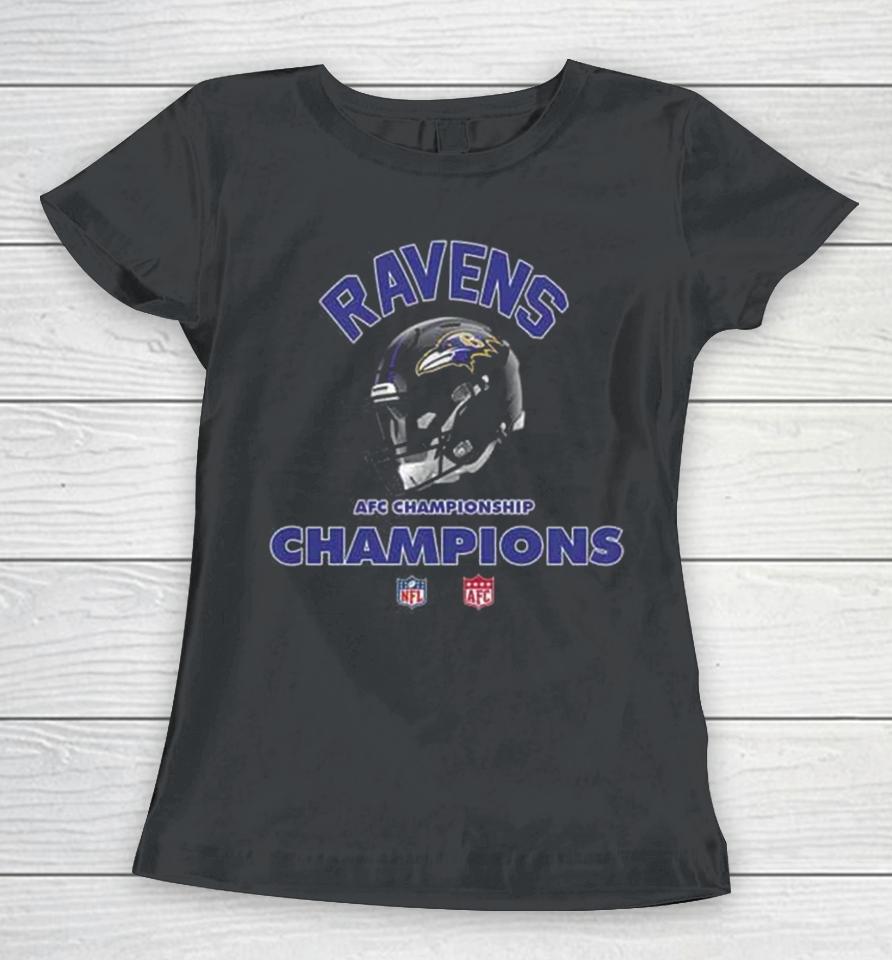 Baltimore Ravens Afc Championship Season 2023 2024 Nfl Super Bowl Lvii Merchandise Helmet Winners Women T-Shirt
