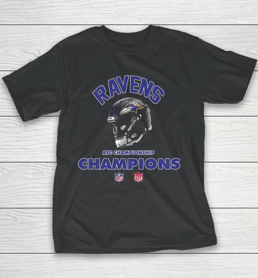 Baltimore Ravens Afc Championship Season 2023 2024 Nfl Super Bowl Lvii Merchandise Helmet Winners Youth T-Shirt