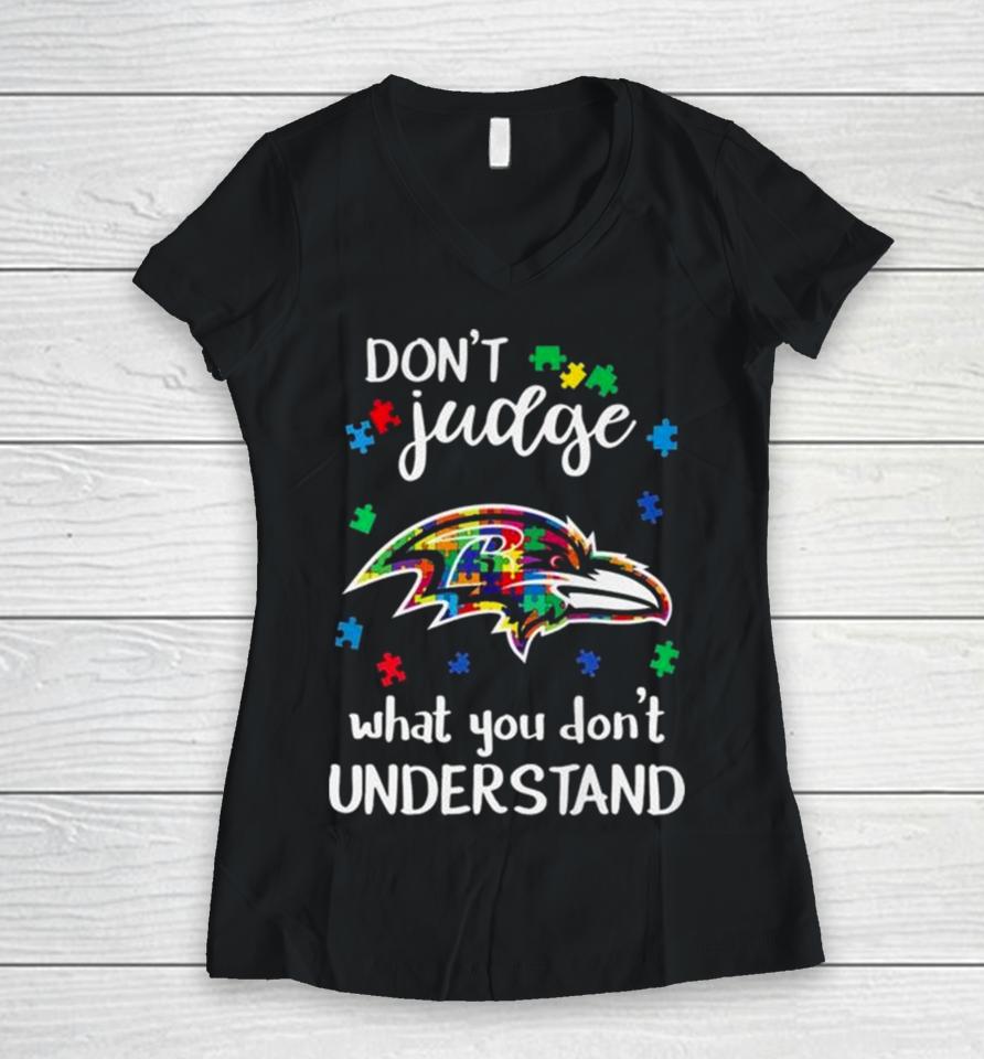 Baltimore Ravens Autism Don’t Judge What You Don’t Understand Women V-Neck T-Shirt