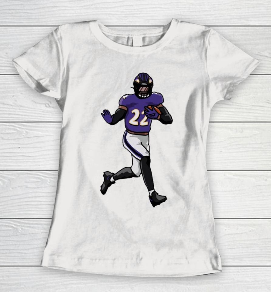 Baltimore Ravens Derrick Henry Running Holding Ball Women T-Shirt