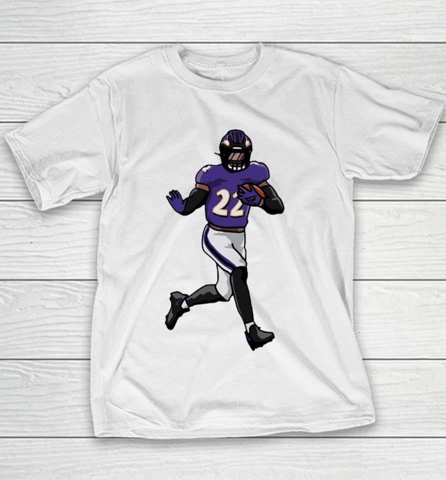 Baltimore Ravens Derrick Henry Running Holding Ball Youth T-Shirt