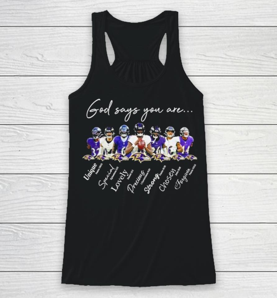 Baltimore Ravens Nfl God Says You Are Unique Special Lovely Precious Strong Chosen Forgiven Racerback Tank