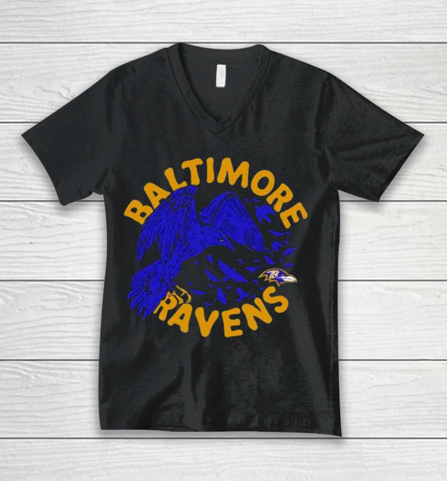 Baltimore Ravens Powerful Ravens Mascot Unisex V-Neck T-Shirt