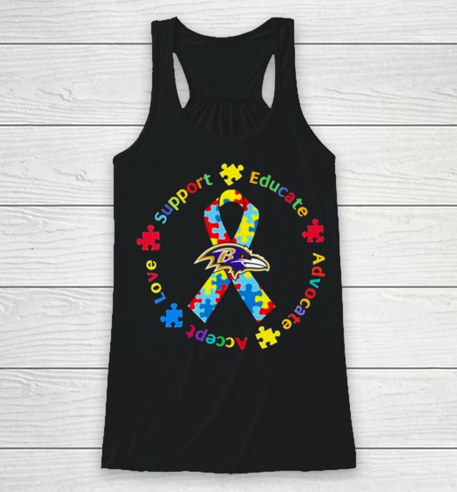 Baltimore Ravens Support Educate Advocate Accept Love Autism Awareness Racerback Tank