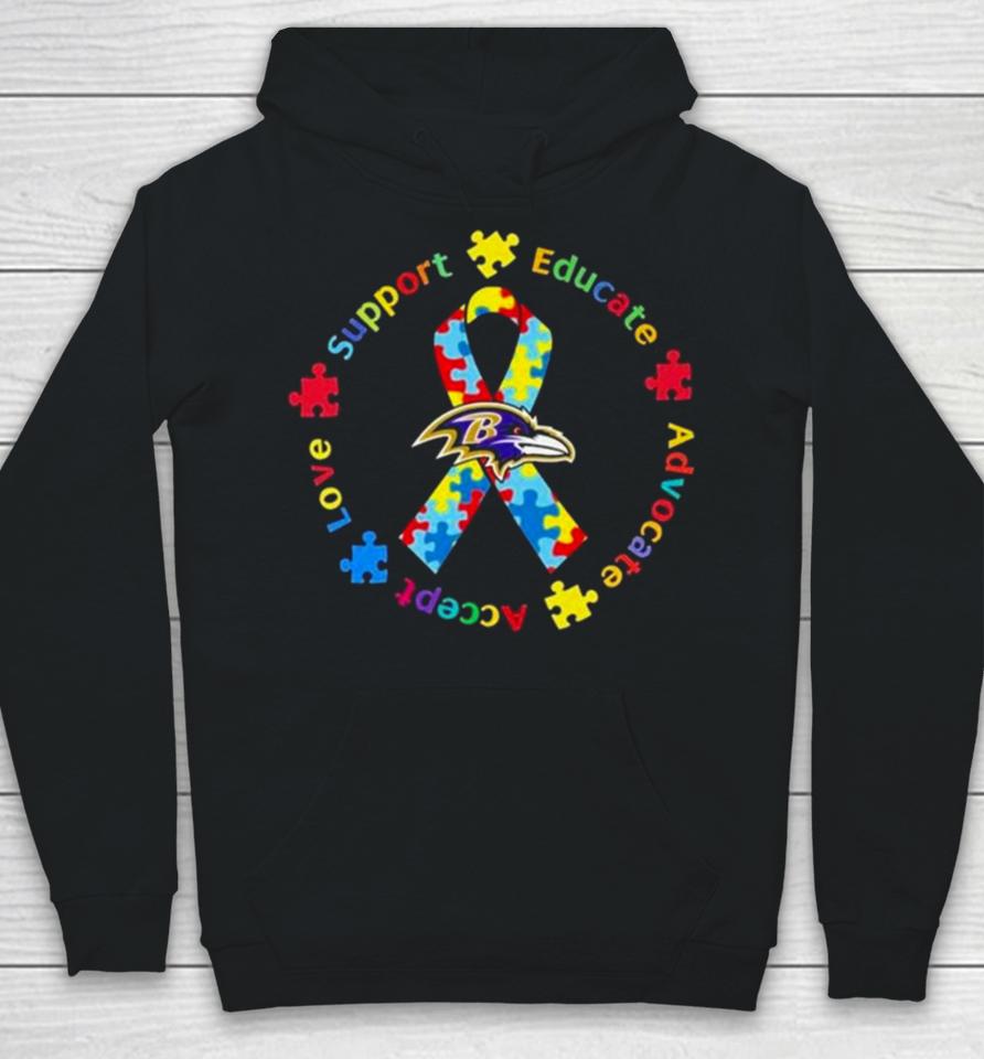 Baltimore Ravens Support Educate Advocate Accept Love Autism Awareness Hoodie