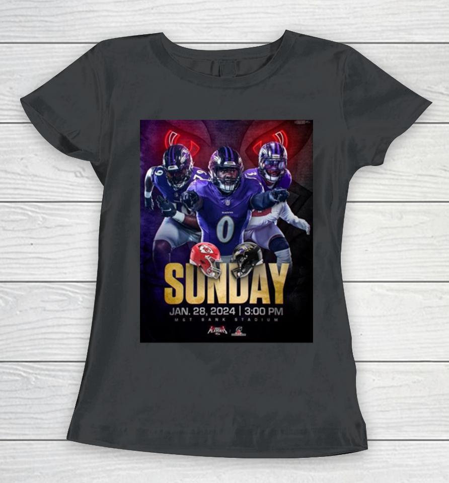 Baltimore Ravens Versus Kansas City Chiefs Afc Championship Nfl Playoffs Jan 28Th 2024 Women T-Shirt