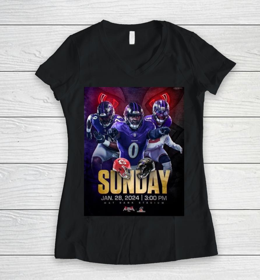 Baltimore Ravens Versus Kansas City Chiefs Afc Championship Nfl Playoffs Jan 28Th 2024 Women V-Neck T-Shirt