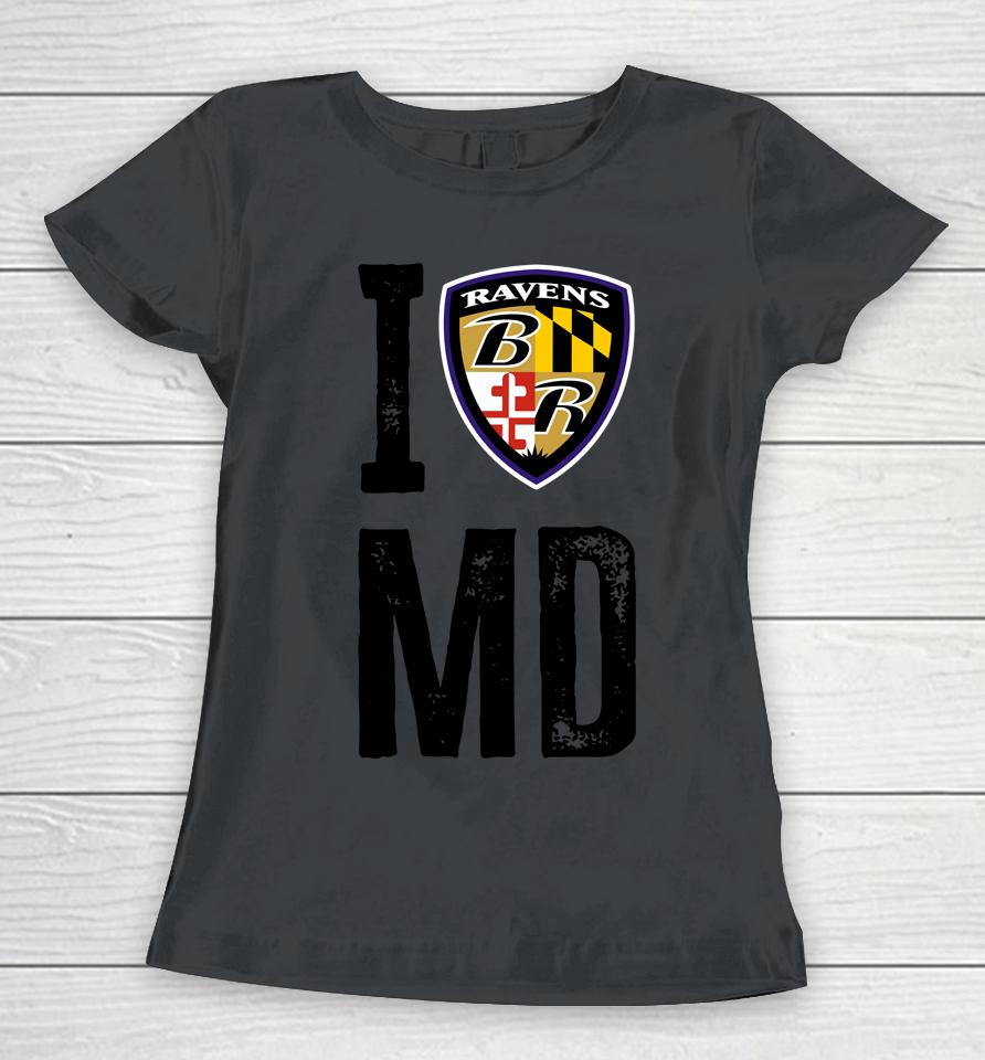 Baltimore Ravens White I Heart Md Women T-Shirt