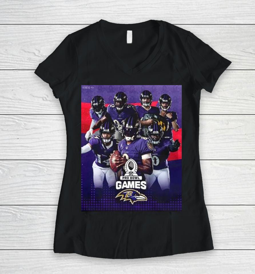 Baltimore Ravens Your Ravens Pro Bowlers Team Up 2024 Nfl Pro Bowl Games Women V-Neck T-Shirt