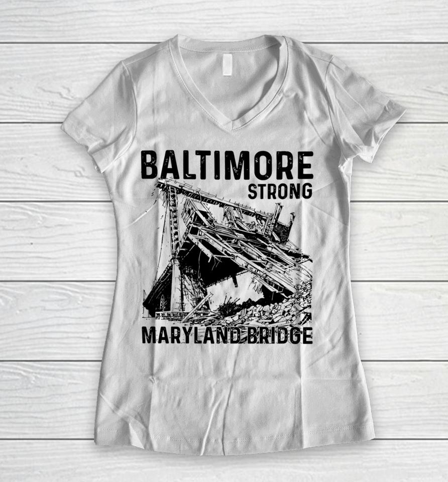 Baltimore Strong Maryland Bridge Vintage Women V-Neck T-Shirt
