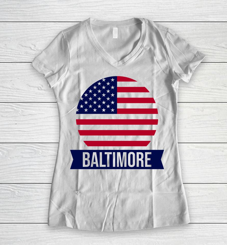 Baltimore Usa Flag Women V-Neck T-Shirt