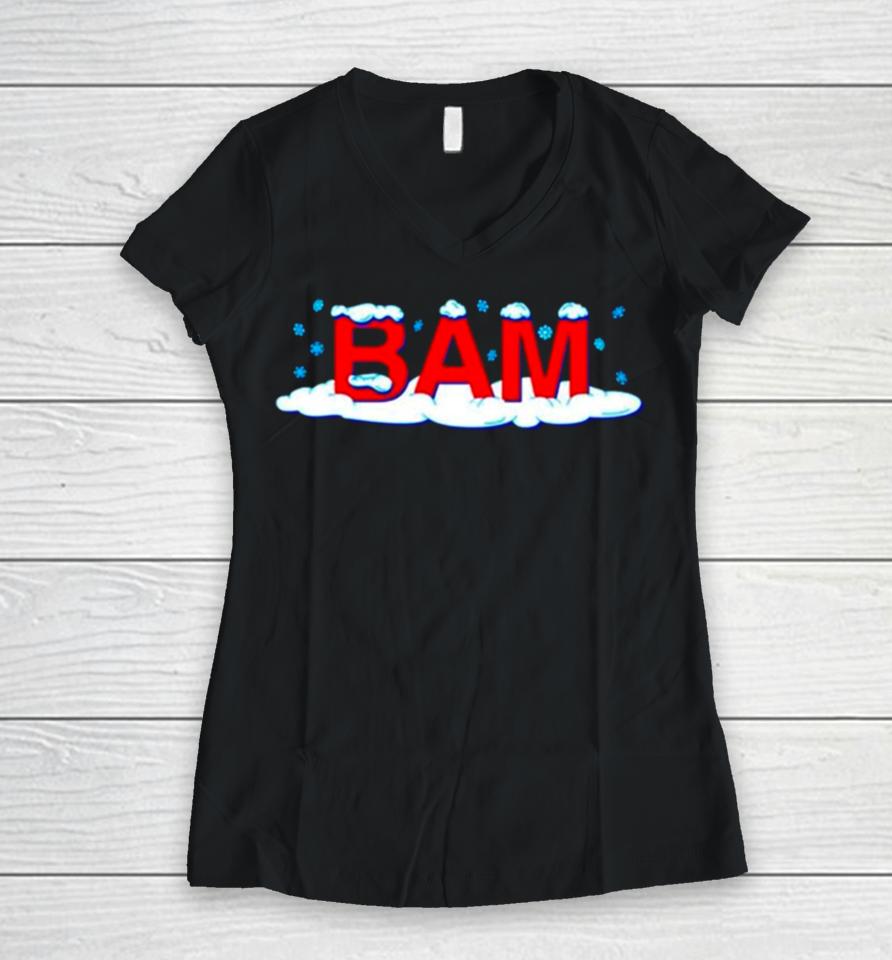Bam Snow Merry Christmas Women V-Neck T-Shirt