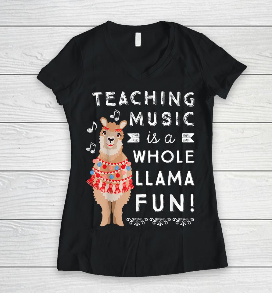 Band Choir Music Teacher Appreciation Gift Whole Llama Women V-Neck T-Shirt
