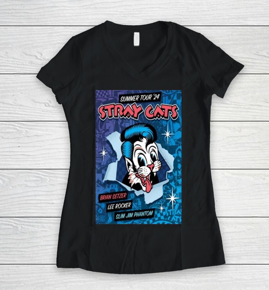 Band Stray Cats 2024 Summer Tour Women V-Neck T-Shirt
