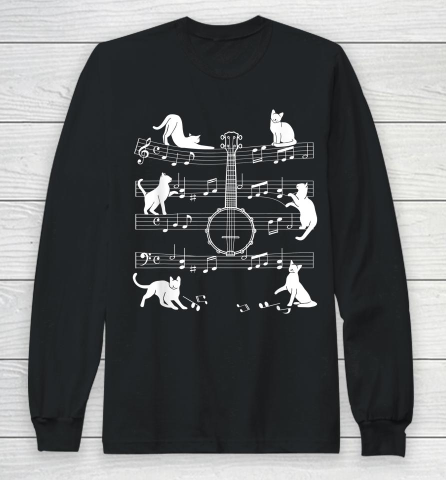 Banjo Cats For Cat Loving Banjo Player Long Sleeve T-Shirt