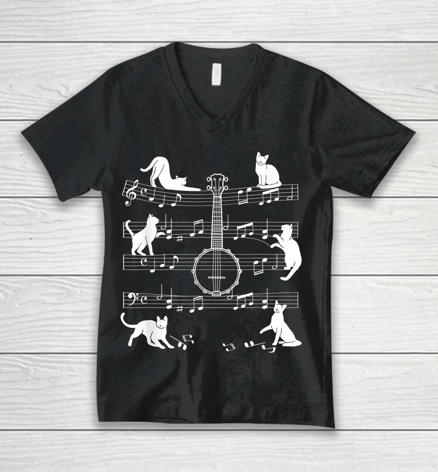Banjo Cats For Cat Loving Banjo Player Unisex V-Neck T-Shirt