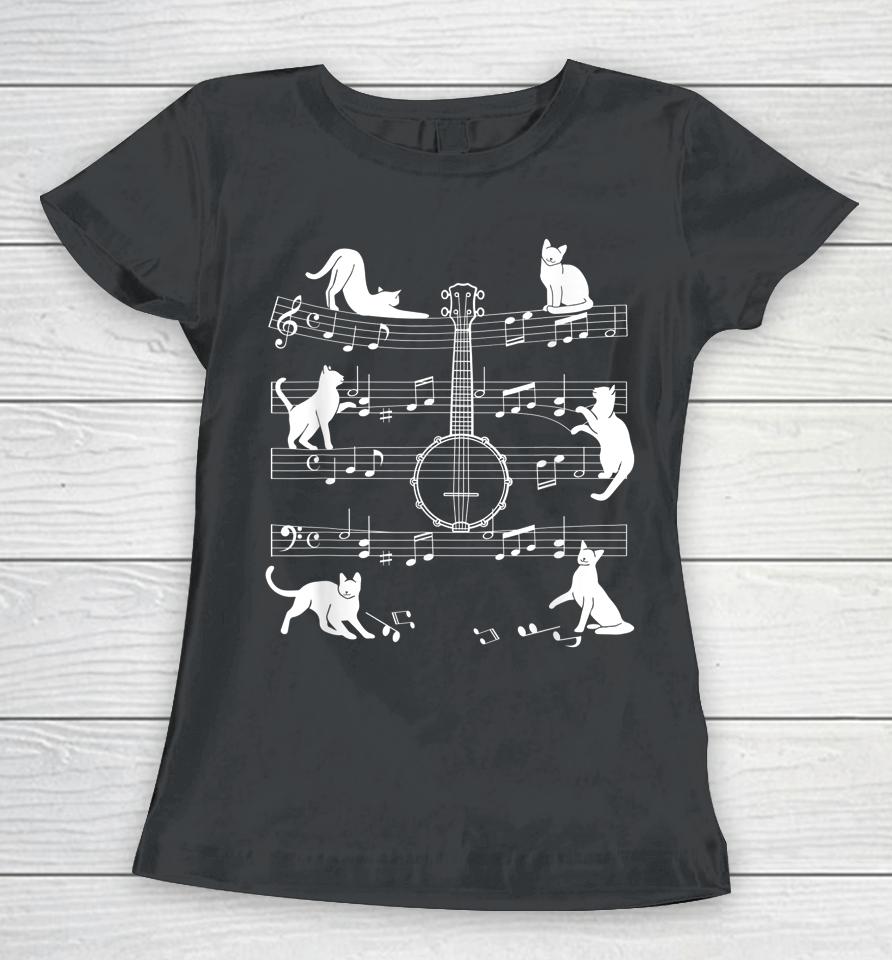 Banjo Cats For Cat Loving Banjo Player Women T-Shirt