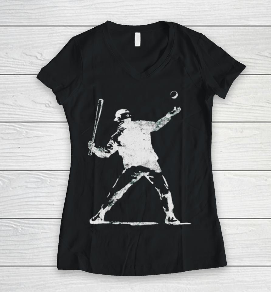 Bansky Baseball Thrower Women V-Neck T-Shirt