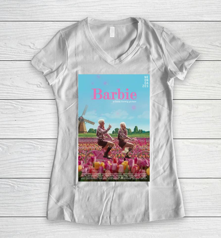 Barbie A Greta Gerwig Picture Neondazes Women V-Neck T-Shirt