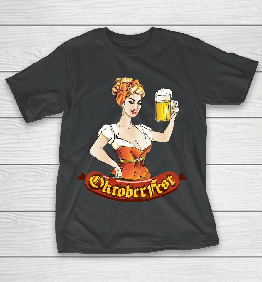Barmaid Oktoberfest Dirndl Bratwurst German Woman Costume T-Shirt