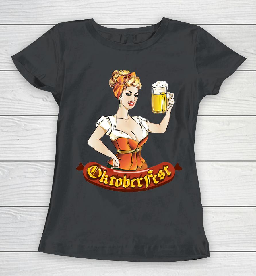 Barmaid Oktoberfest Dirndl Bratwurst German Woman Costume Women T-Shirt