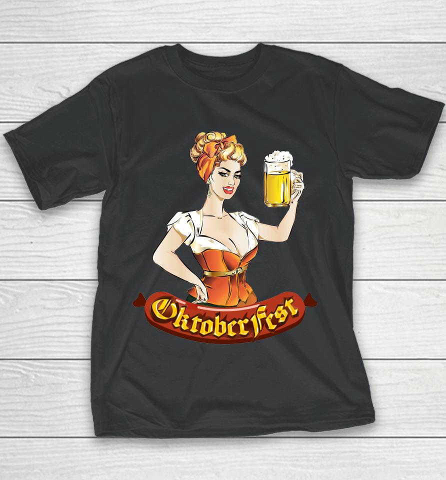 Barmaid Oktoberfest Dirndl Bratwurst German Woman Costume Youth T-Shirt