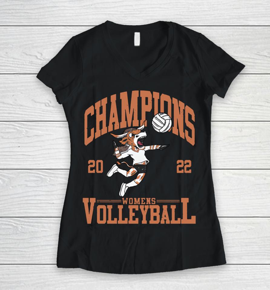 Barstool Sports Grey Texas Volleyball Champs Women V-Neck T-Shirt