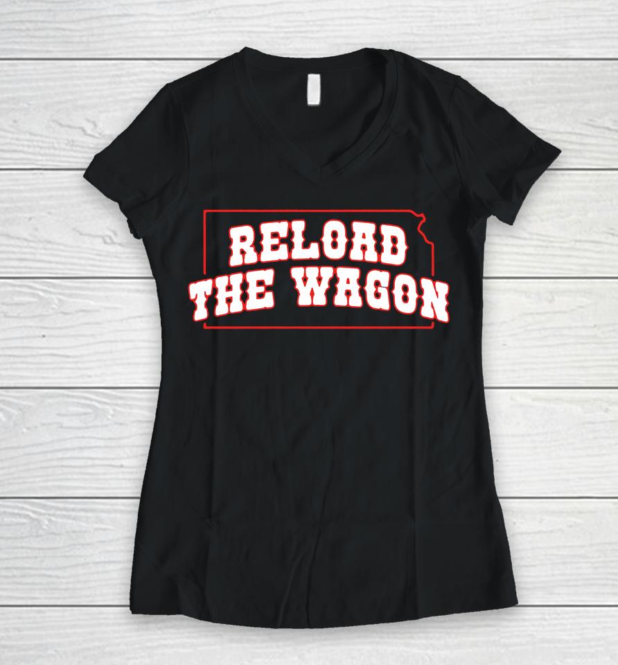 Barstool Sports Store Kansas Jayhawks Reload The Wagon Women V-Neck T-Shirt